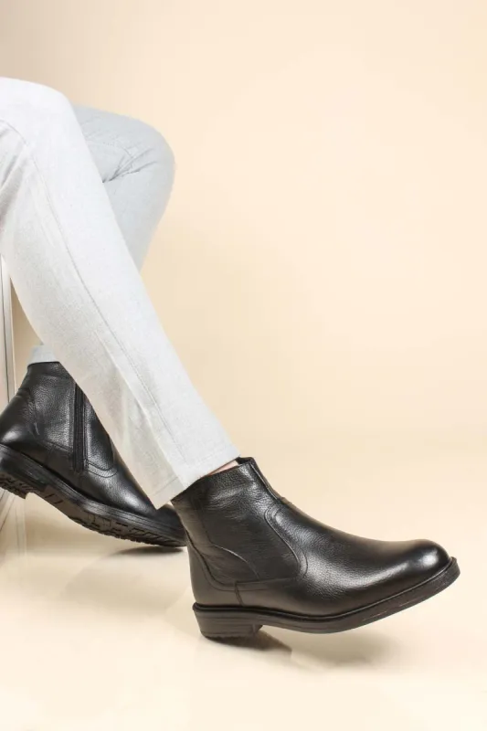 Men's Black Leather Ankle Boots with Side Zipper - Wessi sold by Wessi