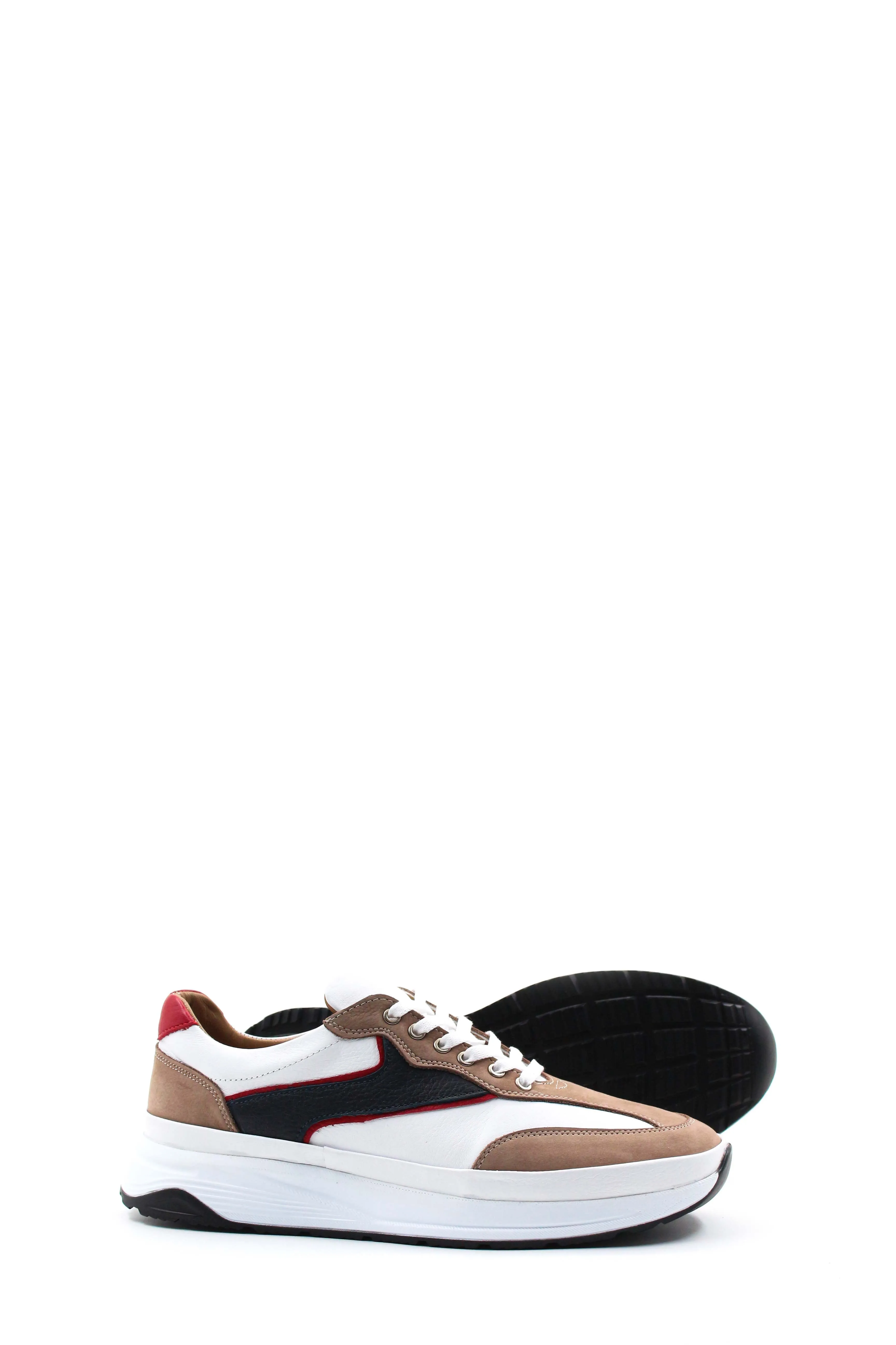 Men's Beige Black and Red Leather Sneakers with White Sole - Wessi sold by Wessi product image thumbnail 4