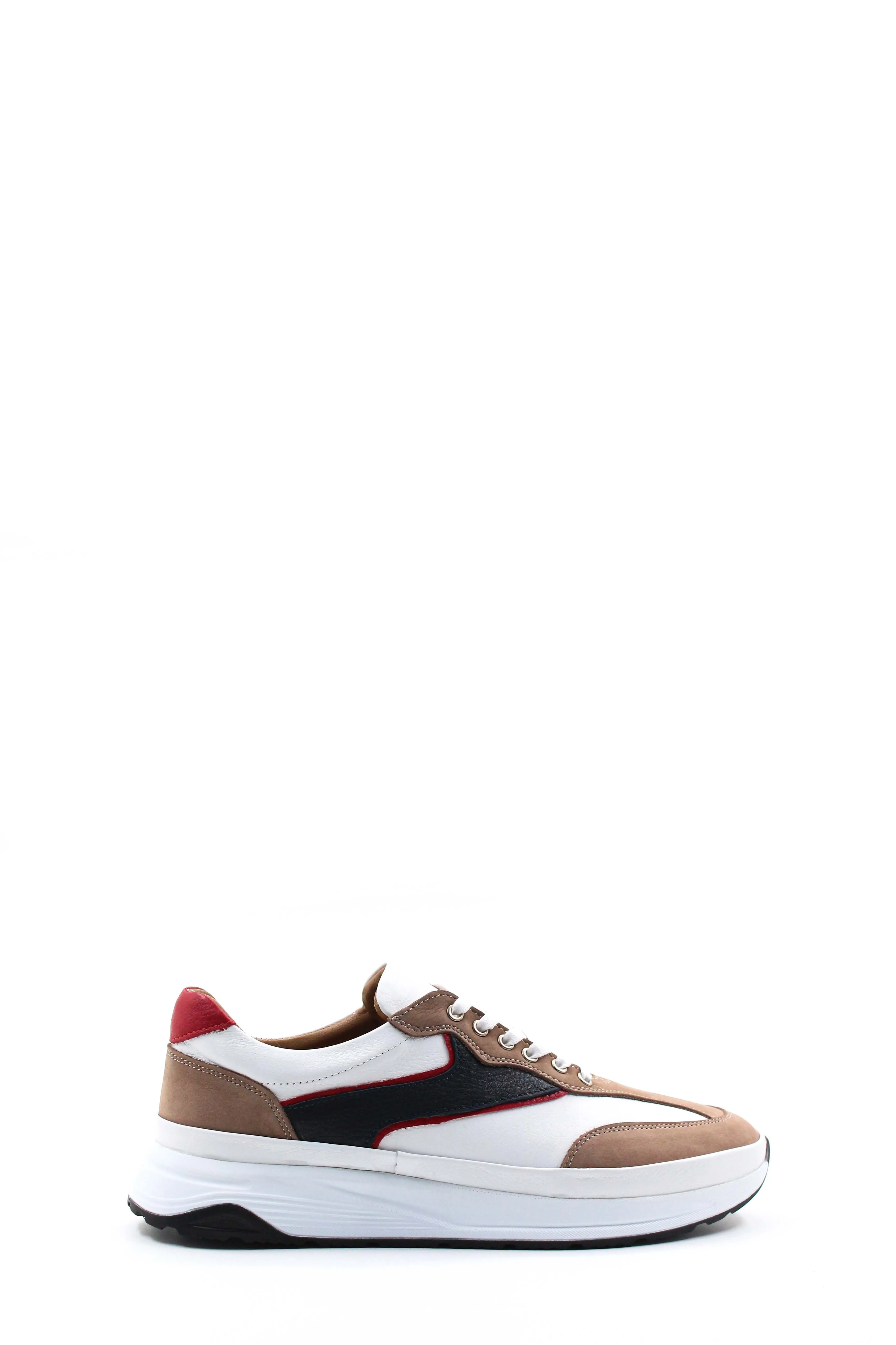 Men's Beige Black and Red Leather Sneakers with White Sole - Wessi sold by Wessi