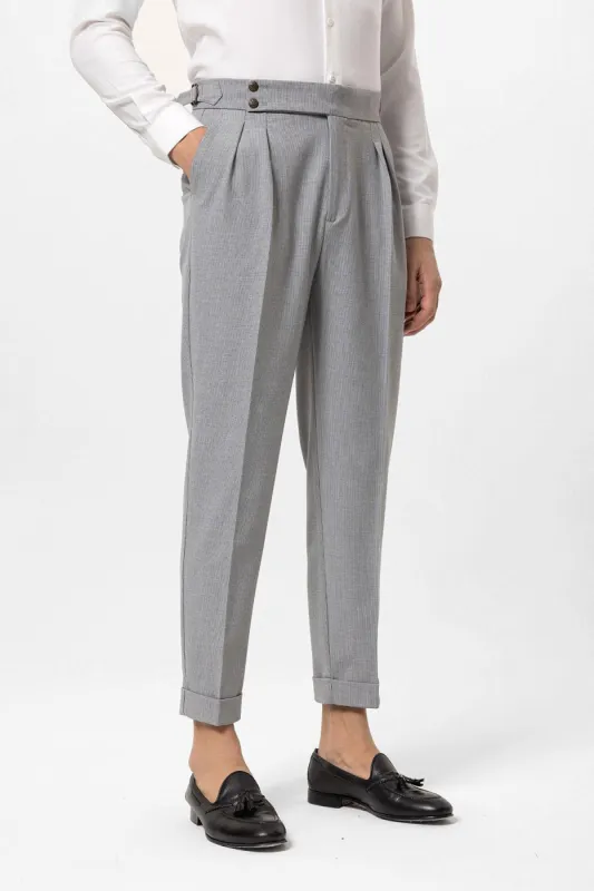 Grey High Waist Side Buckled Pleated Fabric Trousers - Wessi sold by Wessi