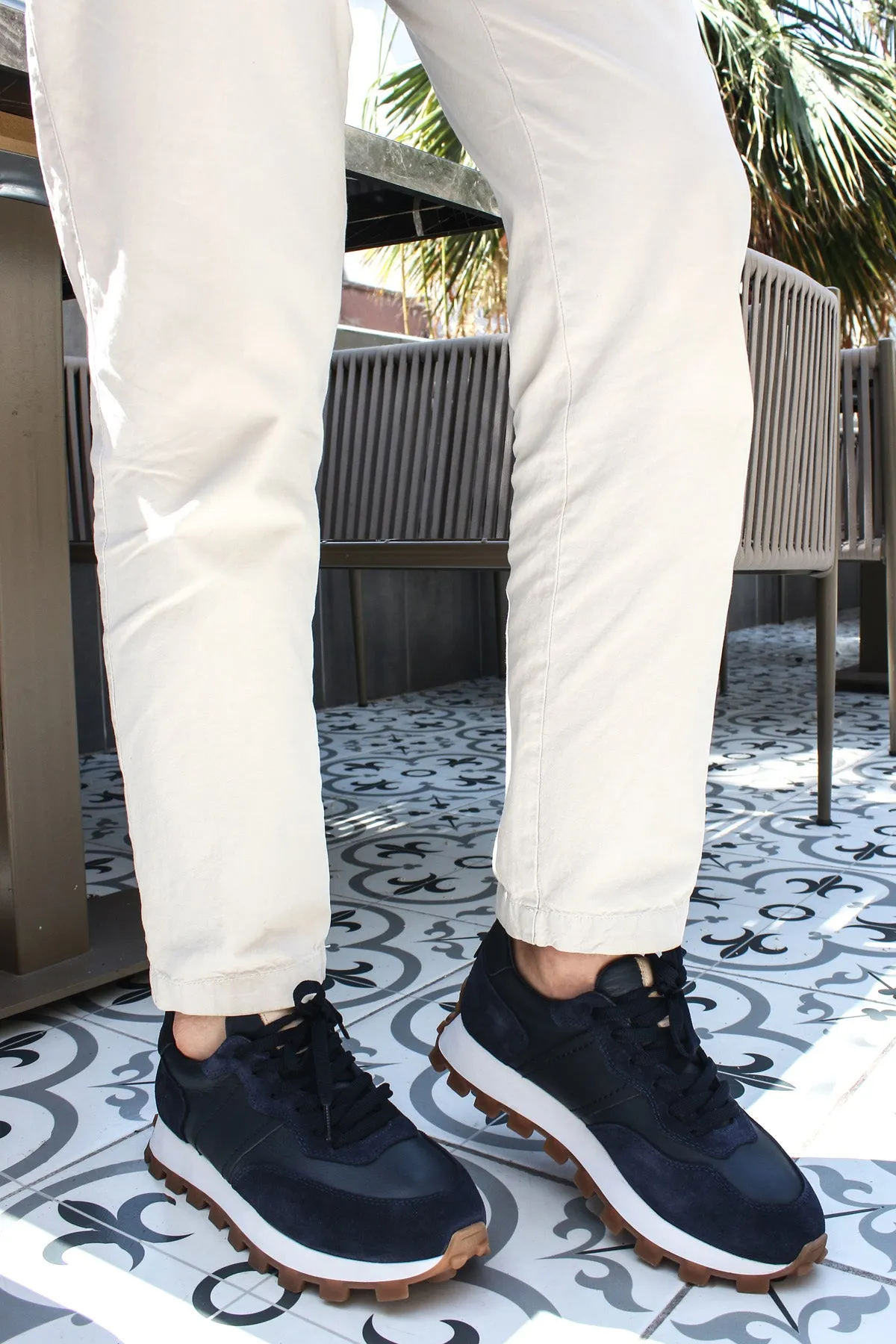 Men's Navy Blue Suede and Leather Casual Sneakers with White Sole - Wessi sold by Wessi