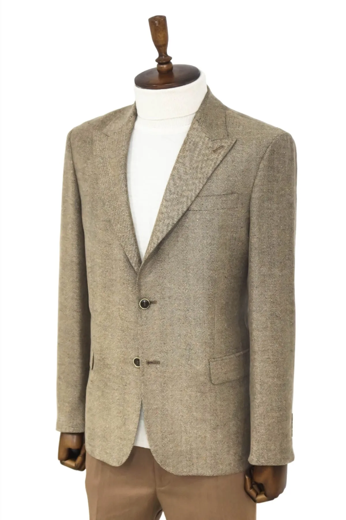 Houndstooth Pattern Wool Cream Men Blazer - Wessi sold by Wessi product image thumbnail 4