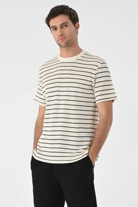 Black Striped Knitted Men's T-Shirt - Wessi sold by Wessi