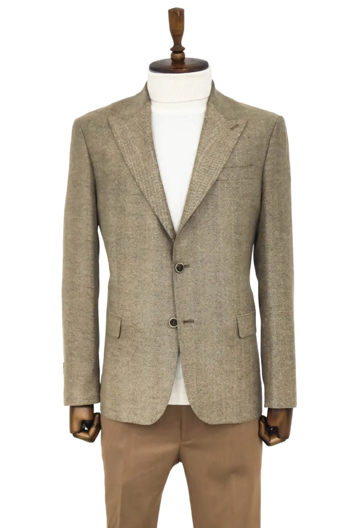 Houndstooth Pattern Wool Cream Men Blazer - Wessi sold by Wessi product image thumbnail 3