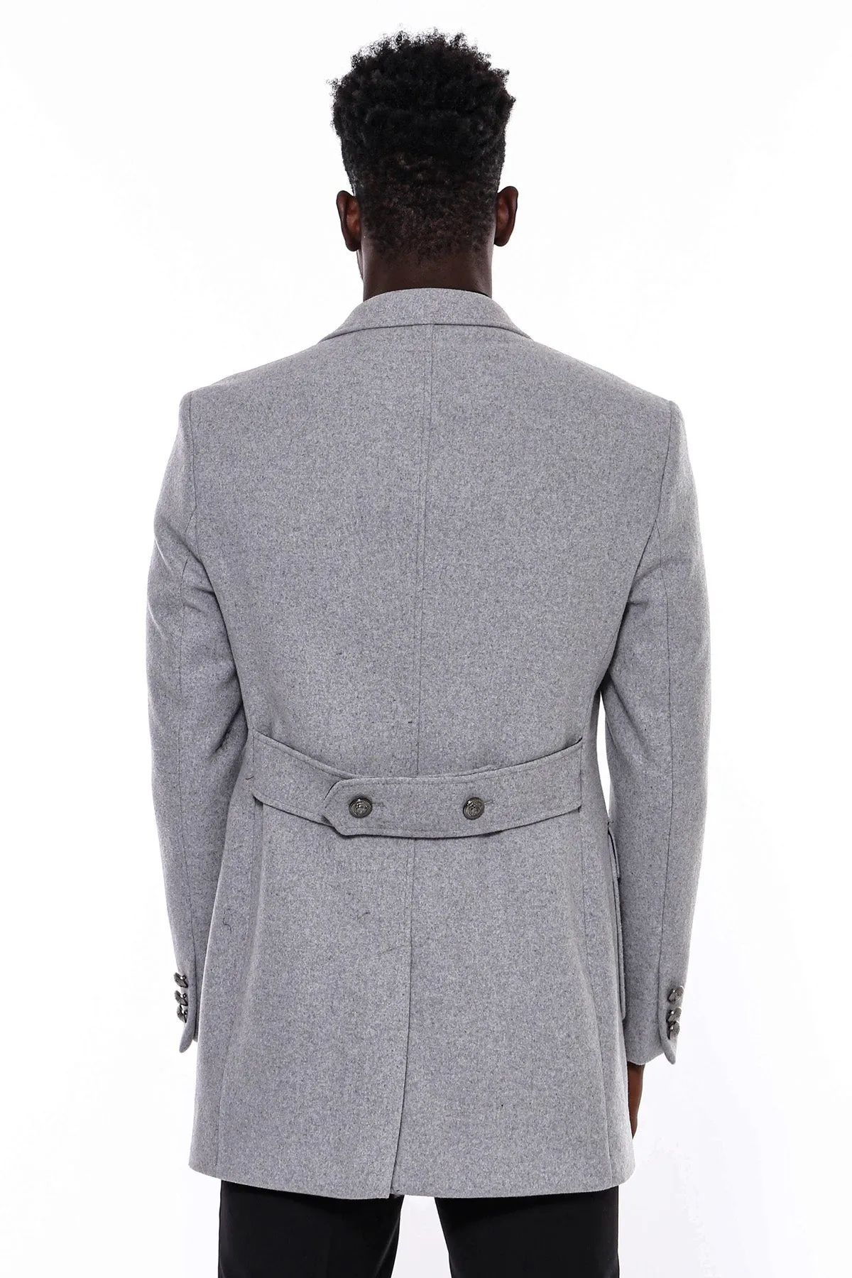 Grey Metal Buttoned Double Breasted Long Coat - Wessi sold by Wessi product image thumbnail 4