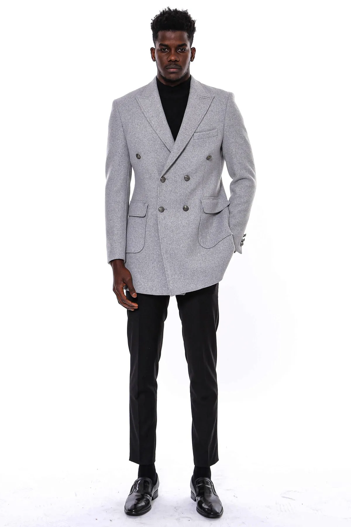 Grey Metal Buttoned Double Breasted Long Coat - Wessi sold by Wessi product image thumbnail 5