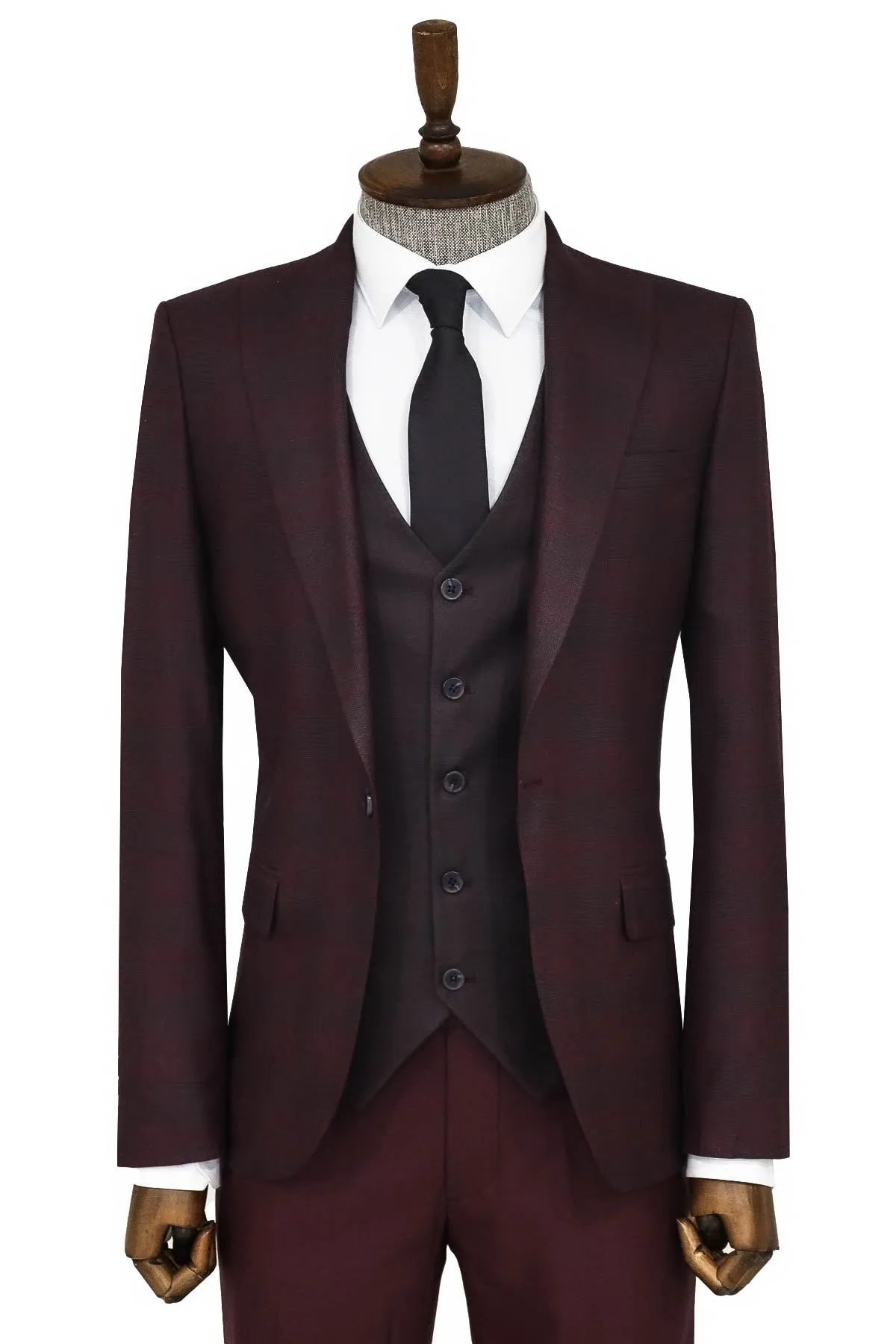 Slim Fit Checked Burgundy Men Suit - Wessi sold by Wessi