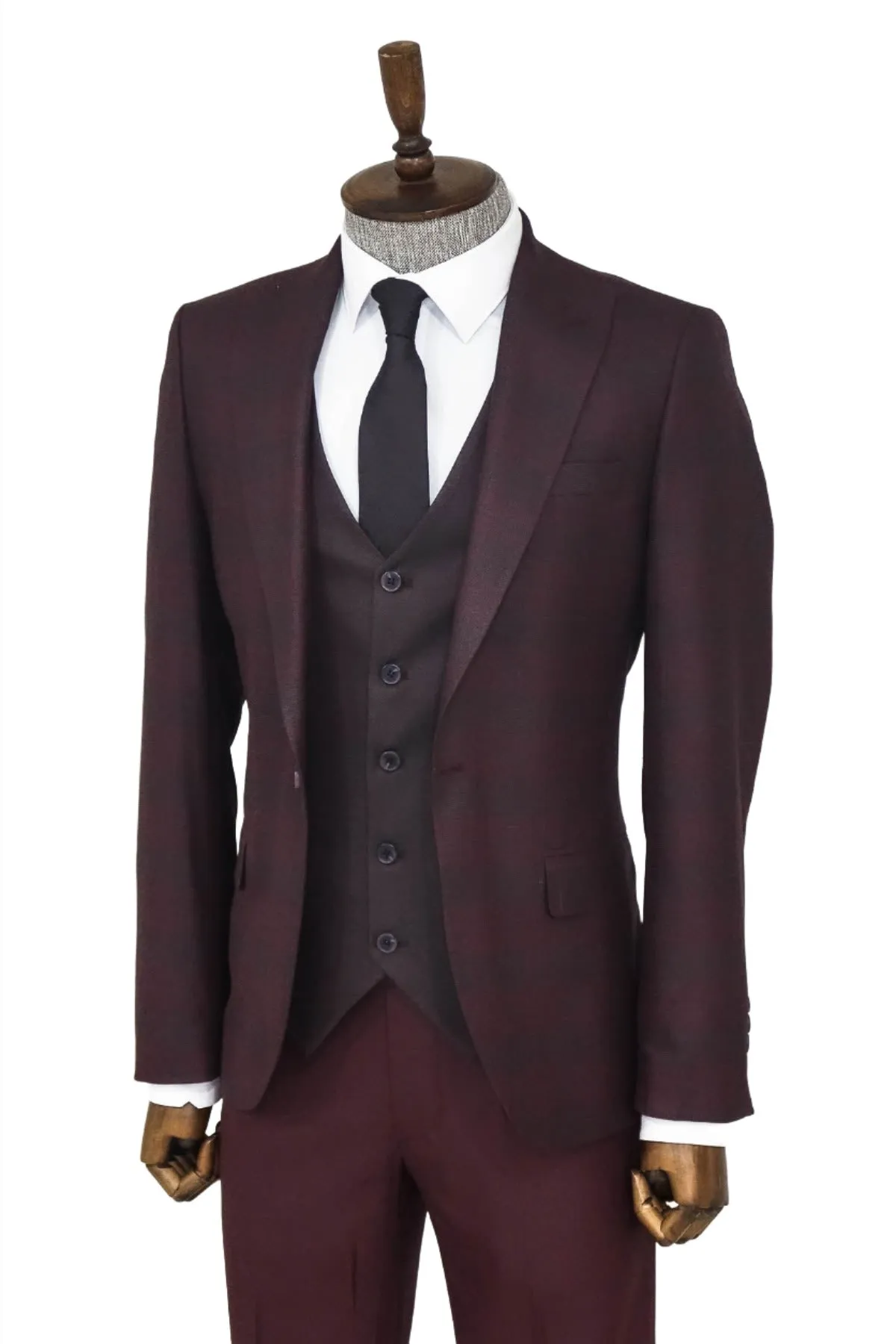Slim Fit Checked Burgundy Men Suit - Wessi sold by Wessi product image thumbnail 3
