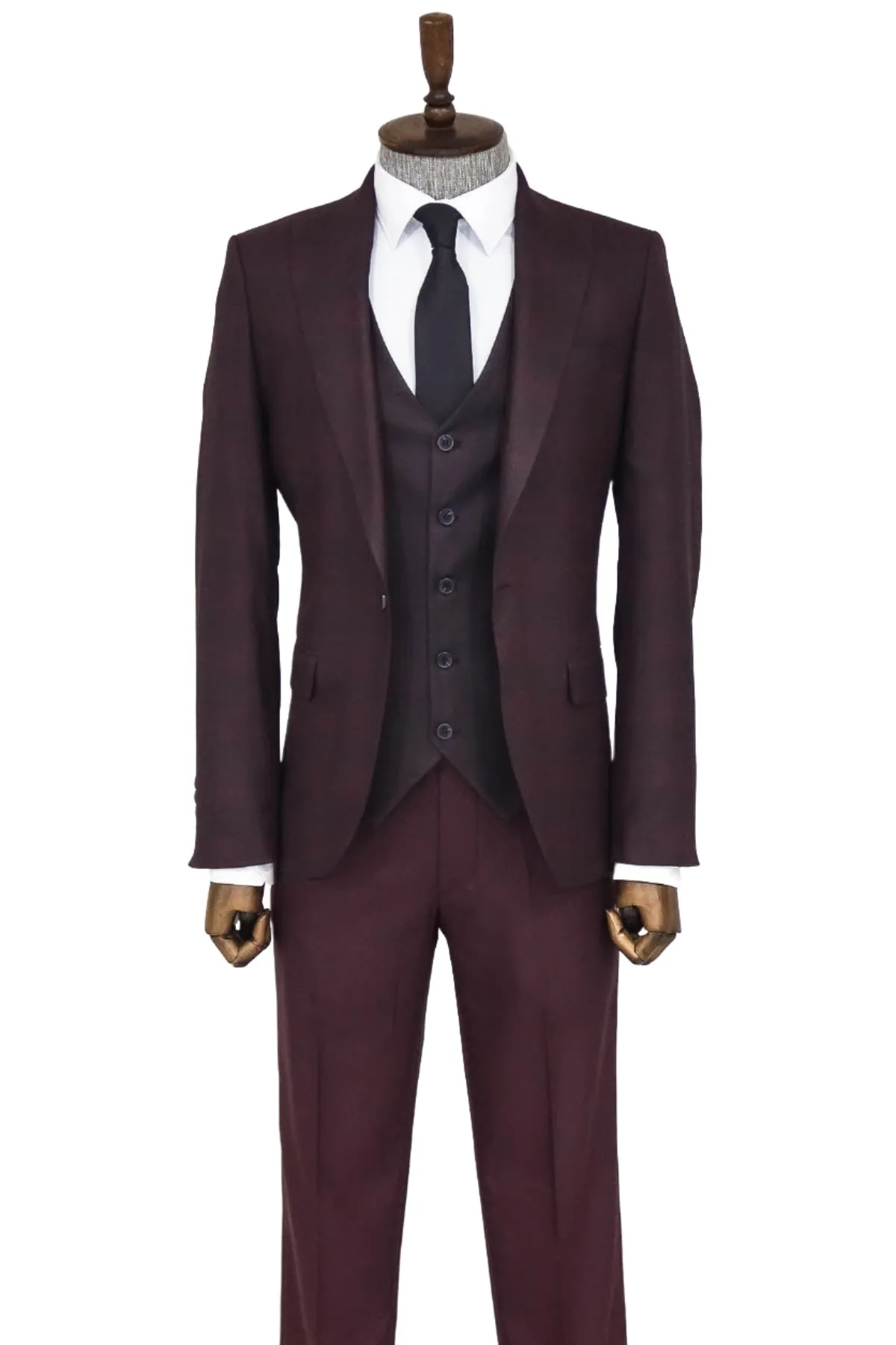 Slim Fit Checked Burgundy Men Suit - Wessi sold by Wessi product image thumbnail 4