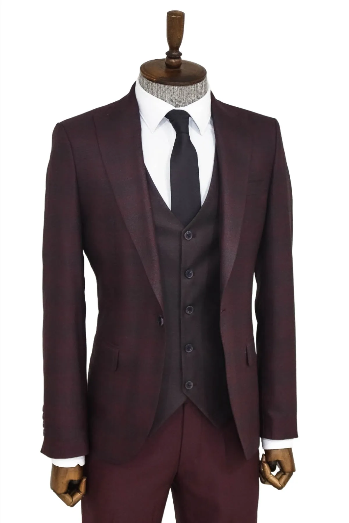 Slim Fit Checked Burgundy Men Suit - Wessi sold by Wessi product image thumbnail 5