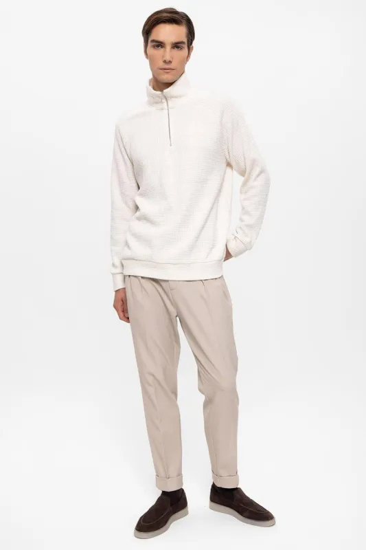 Ecru Half Zipper High Collar Men's Sweater - Wessi sold by Wessi