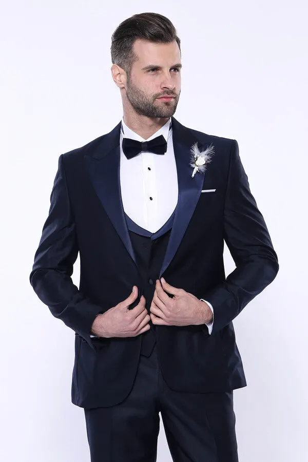 Double Breasted Satin Lapel Navy Blue Men Tuxedo - Wessi sold by Wessi product image thumbnail 5