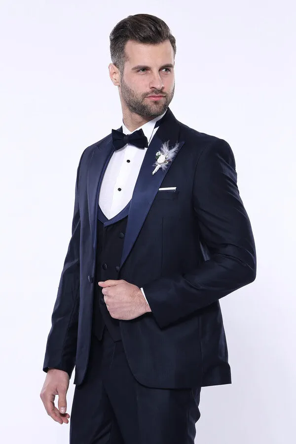 Double Breasted Satin Lapel Navy Blue Men Tuxedo - Wessi sold by Wessi product image thumbnail 4