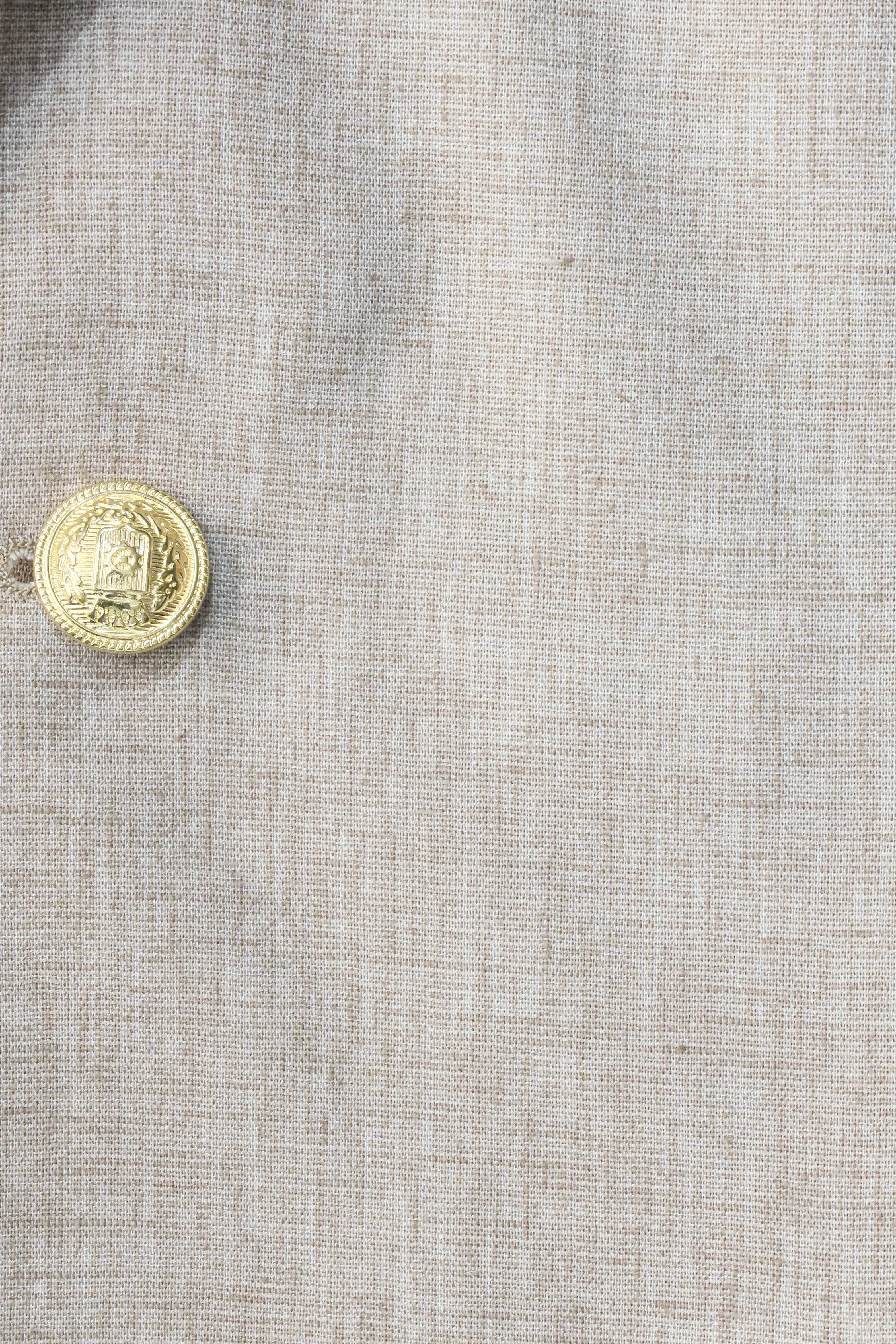 Beige Textured Linen-Feel Gold Metal Button Slim Fit Men's Blazer Jacket - Wessi sold by Wessi product image thumbnail 5