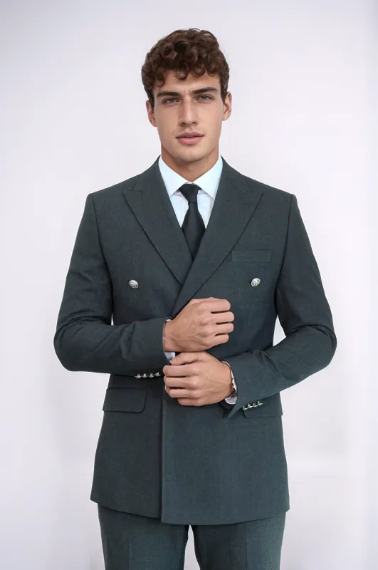 Modern Fit Double-Breasted Dark Grey Men’s Suit with Silver-Tone Metal Buttons – Wessi sold by Wessi