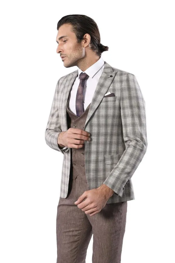 Checked Light Brown Mens Suit | Wessi sold by Wessi