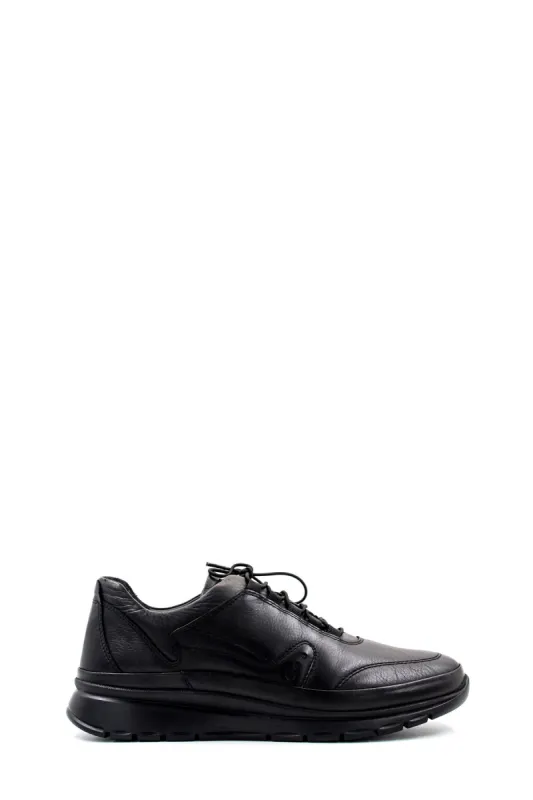 Men's Black Leather Comfort Sneakers with Cushioned Sole - Wessi sold by Wessi