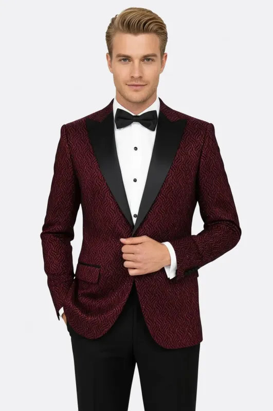 Patterned Burgundy Men's Tuxedo Jacket - Wessi made by Wessi