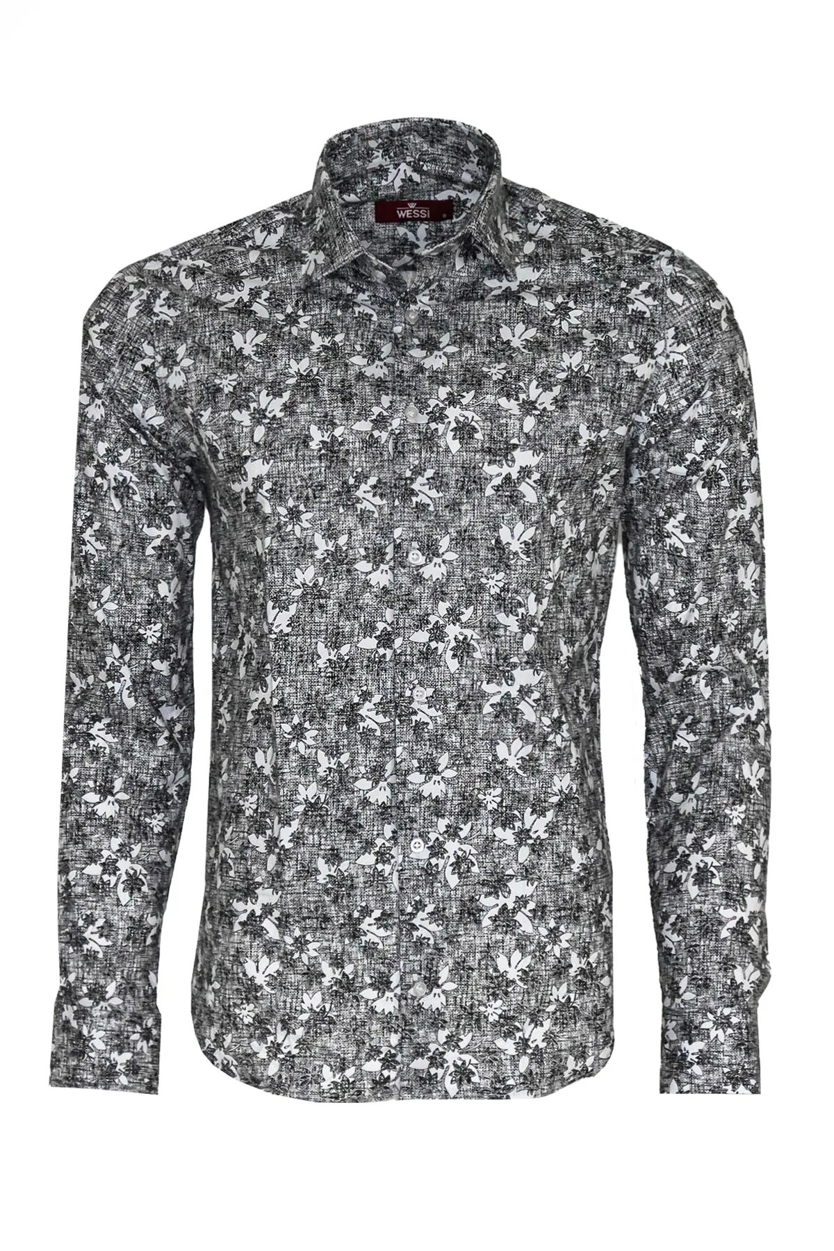 Bloom Patterned Dark Slim Fit Grey Men Shirt - Wessi sold by Wessi
