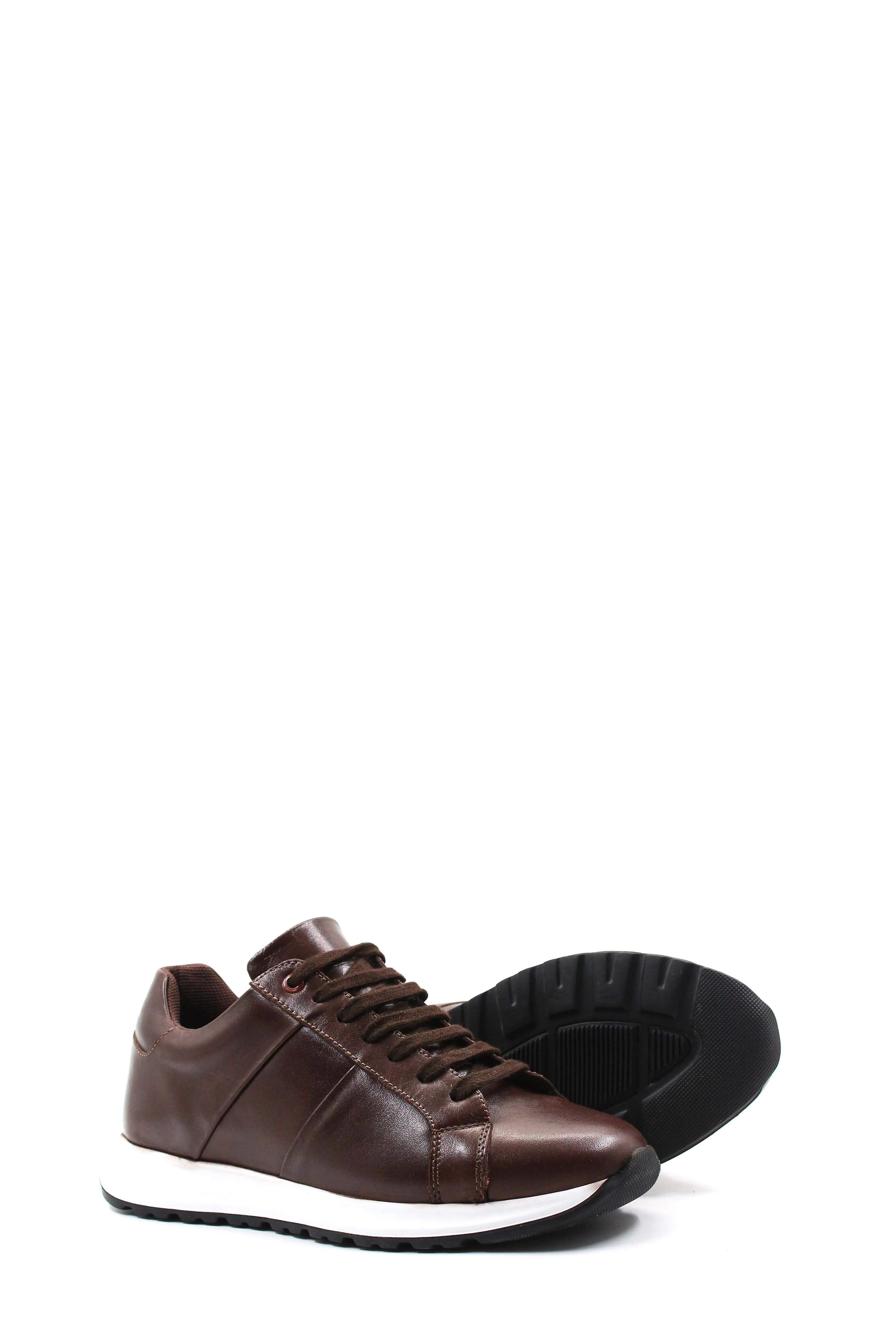 Men's Brown Leather Sneakers with Contrast Sole - Wessi sold by Wessi product image thumbnail 3