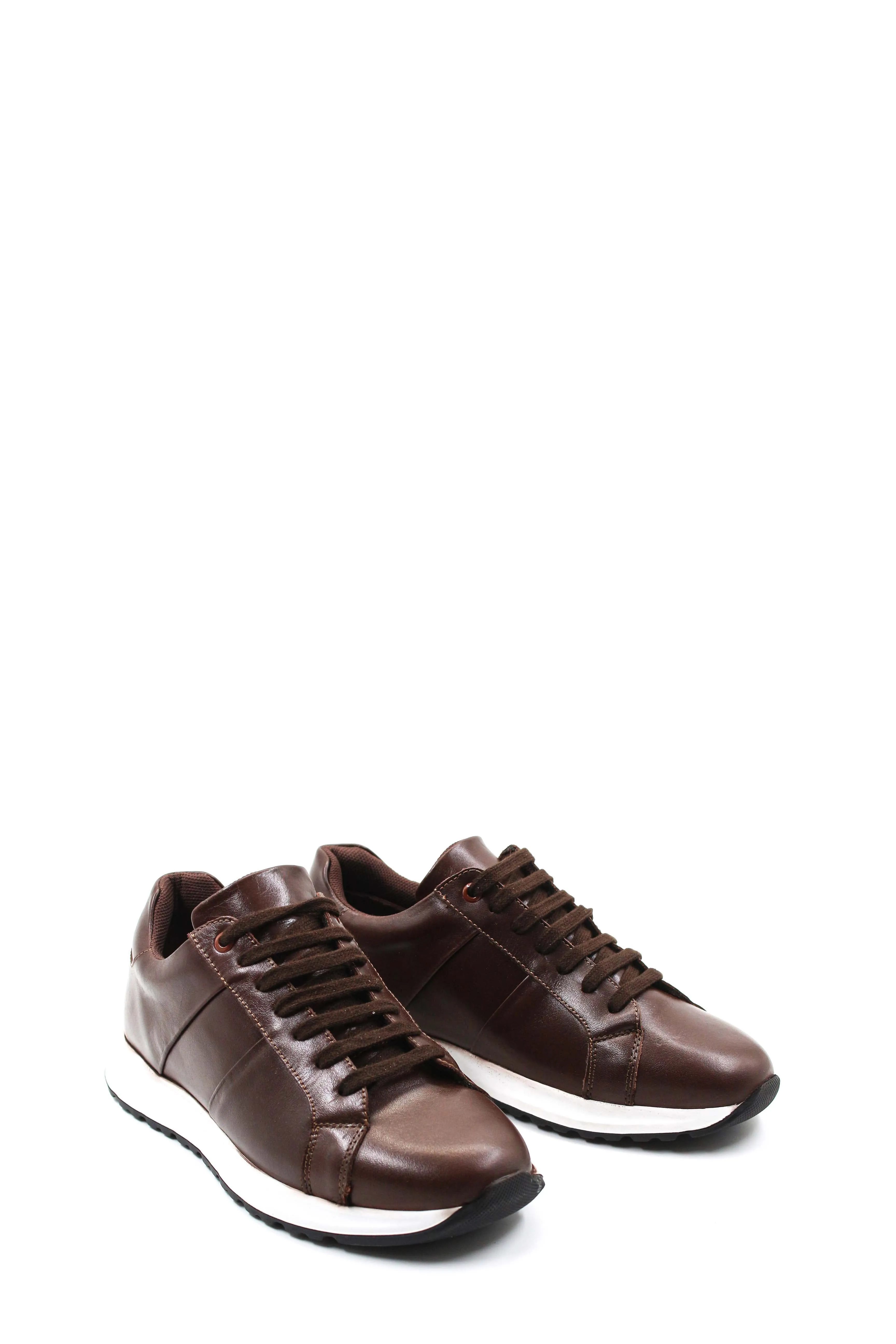 Men's Brown Leather Sneakers with Contrast Sole - Wessi sold by Wessi product image thumbnail 4