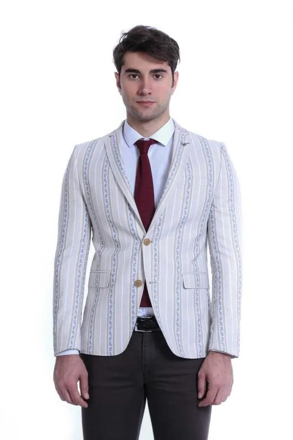 Stripped Beige Slim Fit Blazer - Wessi sold by Wessi product image thumbnail 3