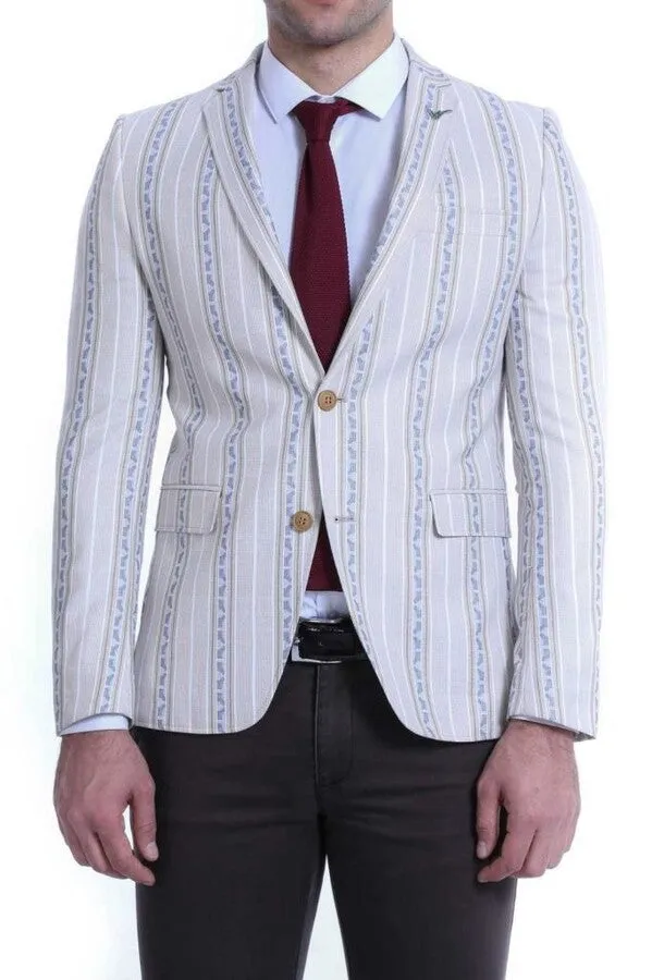 Stripped Beige Slim Fit Blazer - Wessi sold by Wessi product image thumbnail 2