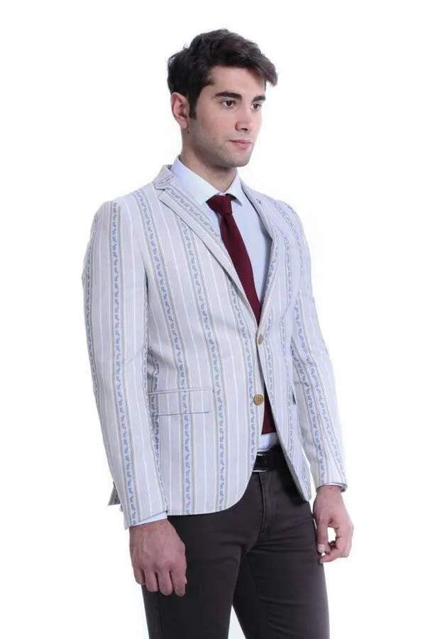 Stripped Beige Slim Fit Blazer - Wessi sold by Wessi