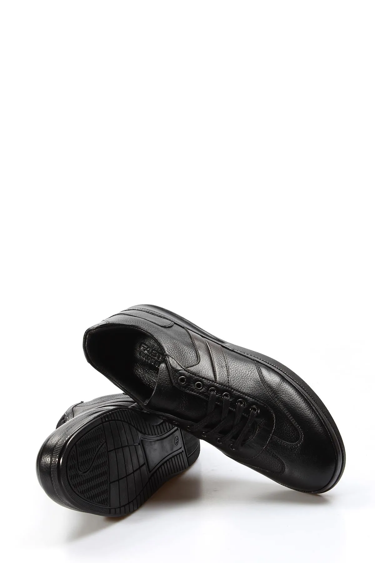 Men's Black Leather Sneakers with Padded Collar and Cushioned Sole - Wessi sold by Wessi product image thumbnail 5