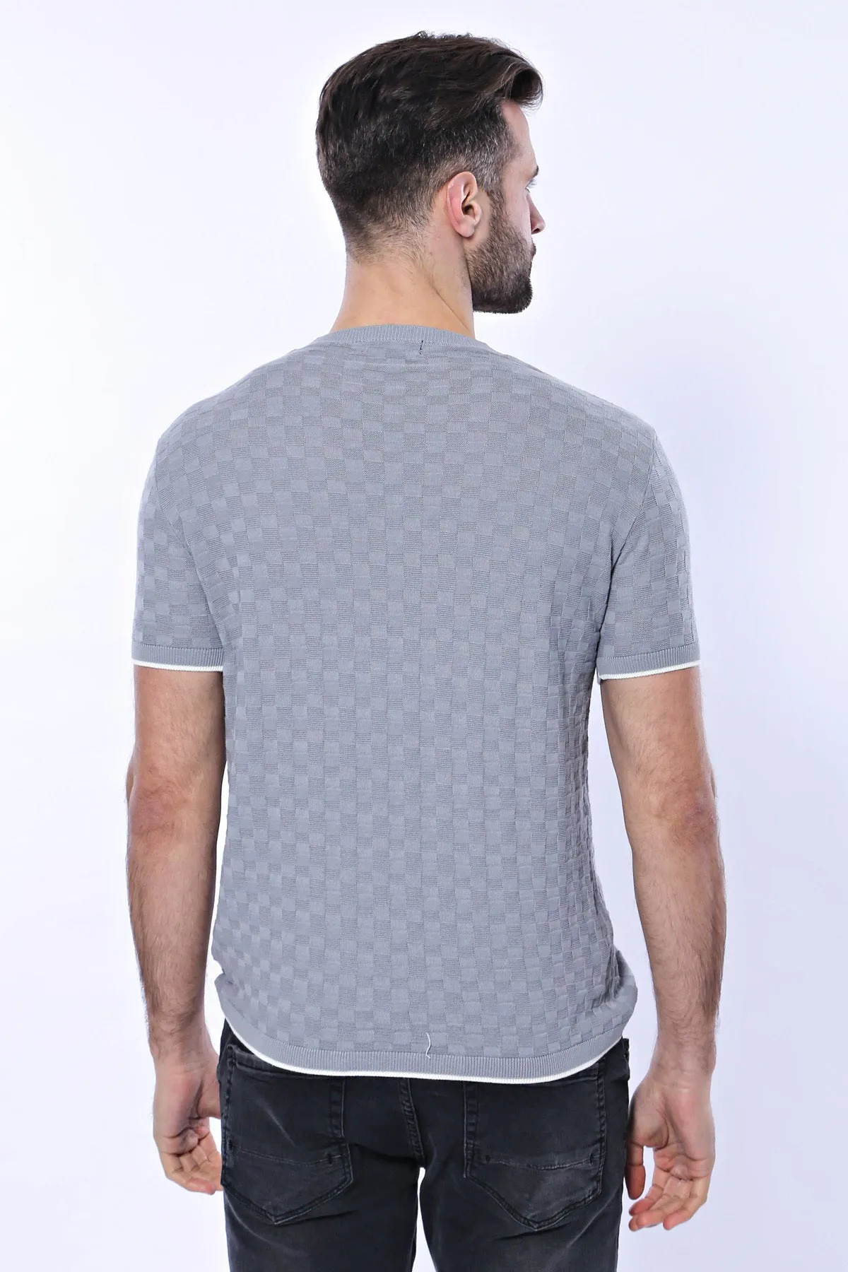 Grey Patterned Tricot Knitted T-Shirt - Wessi sold by Wessi product image thumbnail 4