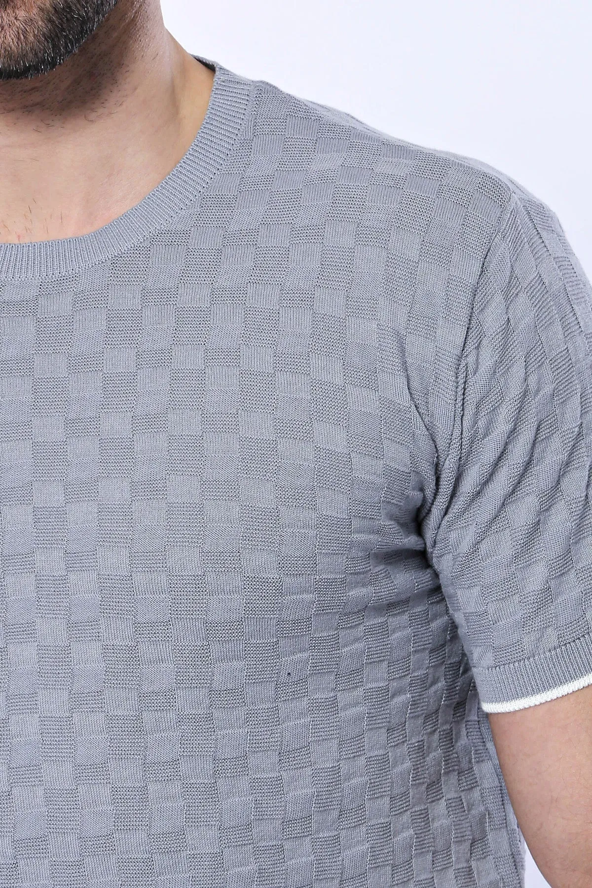 Grey Patterned Tricot Knitted T-Shirt - Wessi sold by Wessi product image thumbnail 2
