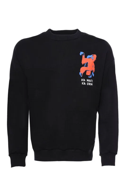 Printed Black Circle Neck Men's Sweatshirt - Wessi sold by Wessi