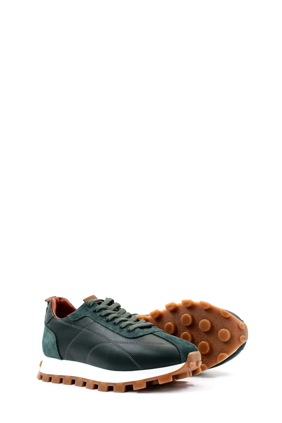 Men's Green and Brown Casual Sneakers with Suede and Leather Upper - Wessi sold by Wessi product image thumbnail 4