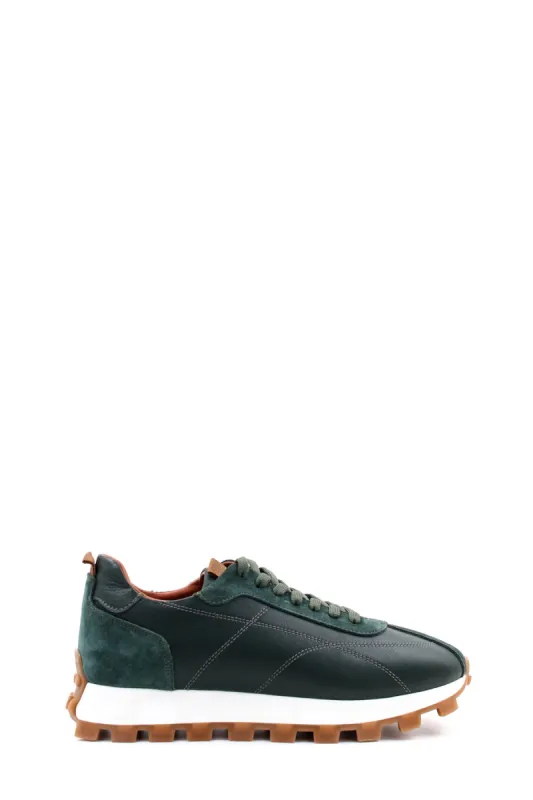 Men's Green and Brown Casual Sneakers with Suede and Leather Upper - Wessi sold by Wessi
