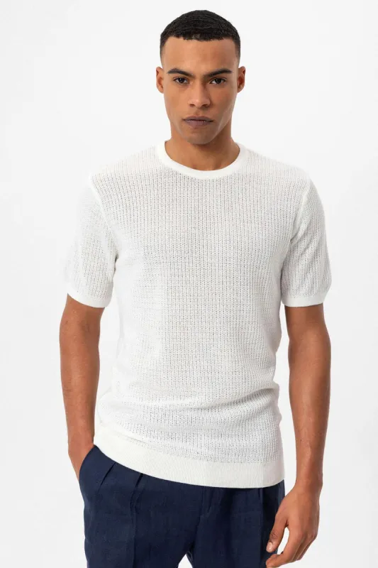 Men's Ecru Crew Neck Knit T-Shirt - Wessi sold by Wessi