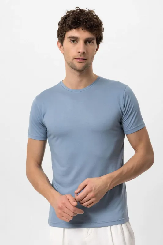 Men's Blue Crew Neck Slim Fit  T-Shirt - Wessi sold by Wessi