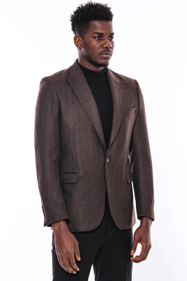 Slim Fit Patterned Brown Men Blazer - Wessi sold by Wessi product image thumbnail 5