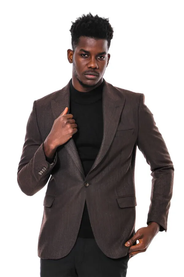 Slim Fit Patterned Brown Men Blazer - Wessi sold by Wessi