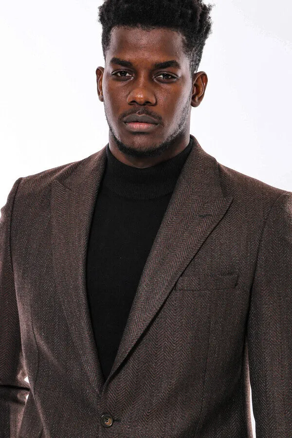 Slim Fit Patterned Brown Men Blazer - Wessi sold by Wessi product image thumbnail 2