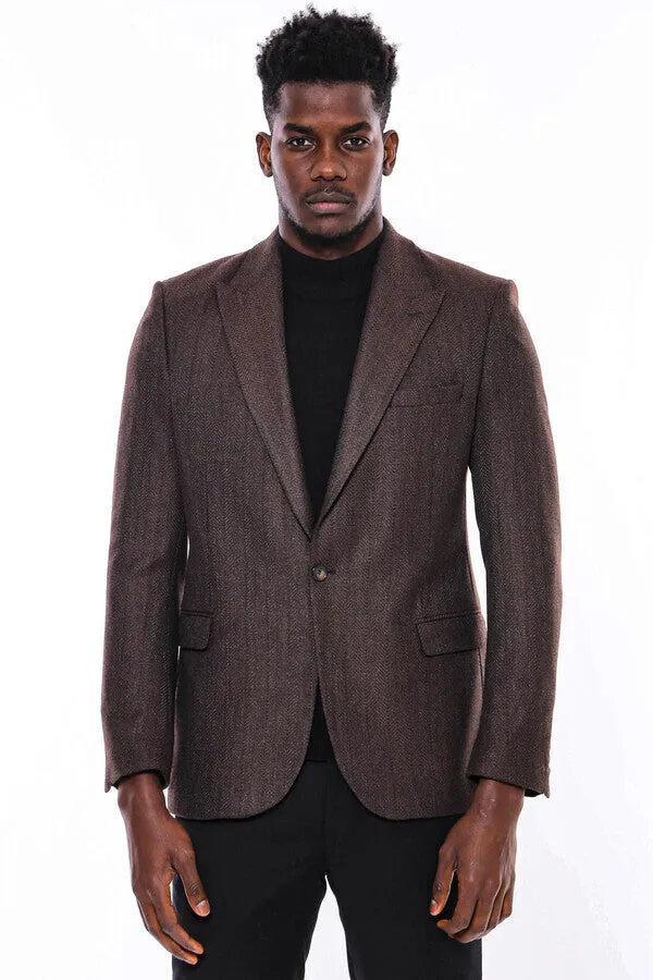 Slim Fit Patterned Brown Men Blazer - Wessi sold by Wessi product image thumbnail 3