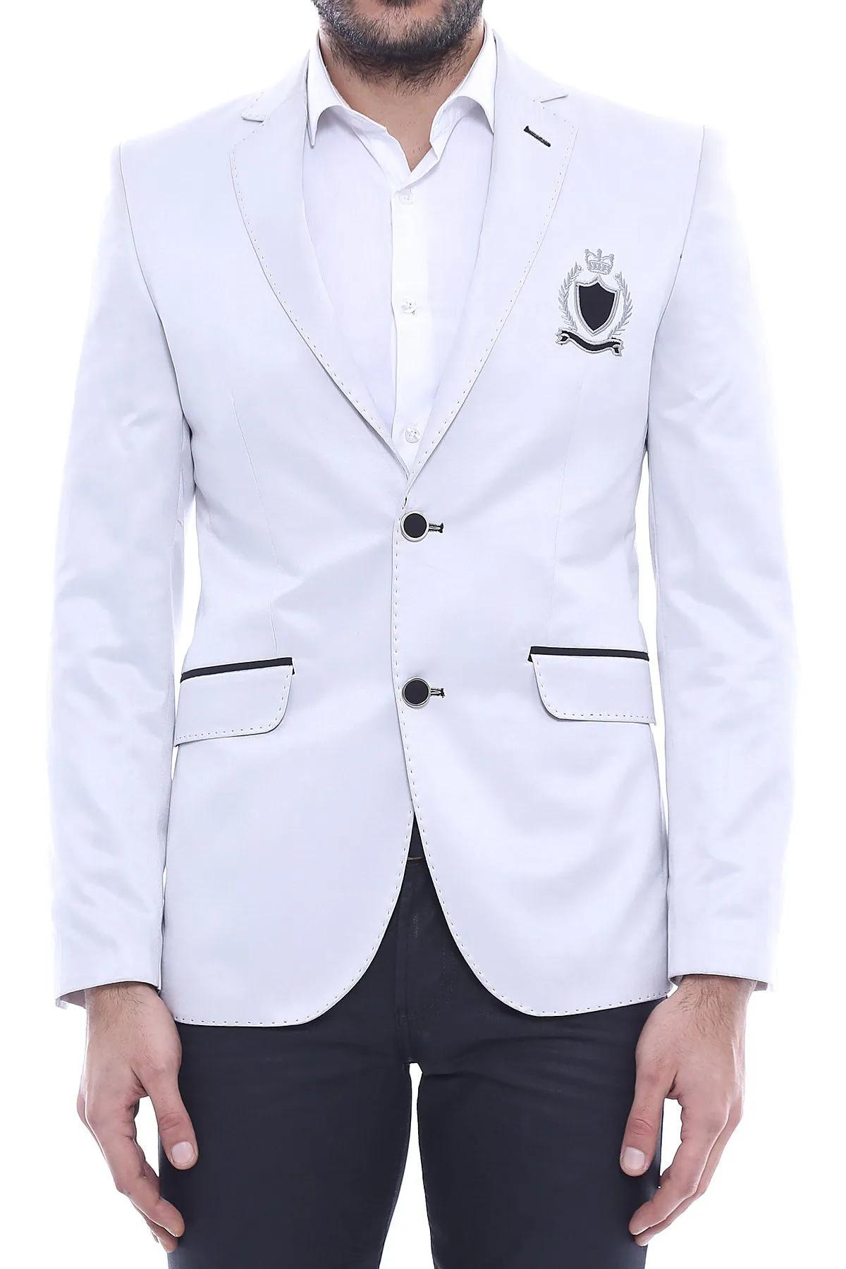 Double Button Mono Lapel Crested Cream Jacket-Wessi sold by Wessi