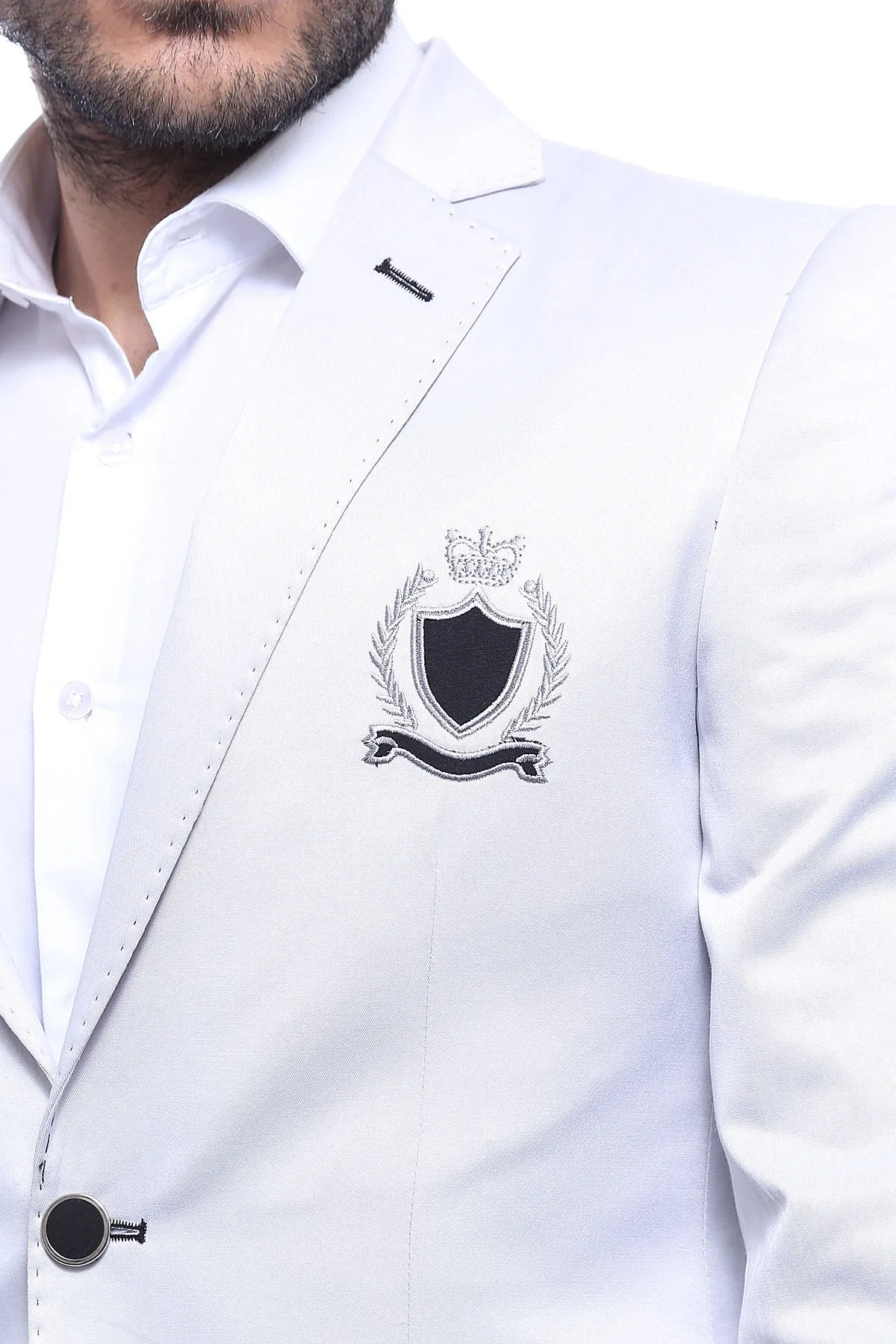 Double Button Mono Lapel Crested Cream Jacket-Wessi sold by Wessi product image thumbnail 2