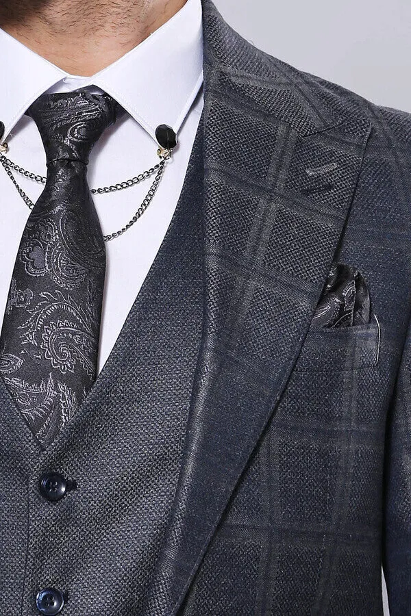 Navy Patterned Vested Suit | Wessi sold by Wessi product image thumbnail 3