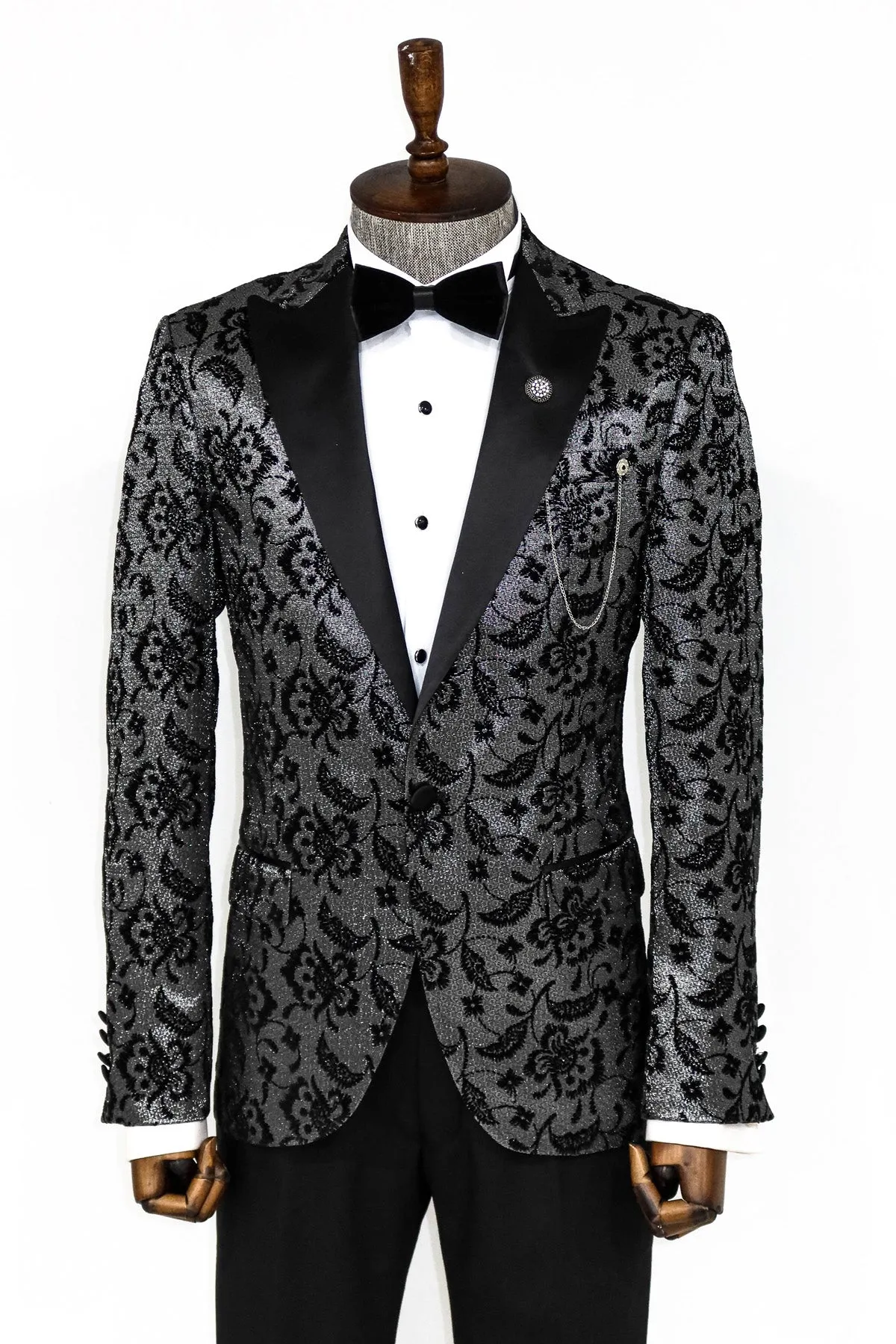 Floral Patterned Peak Lapel Smoked Men Dinner Party Blazer - Wessi sold by Wessi