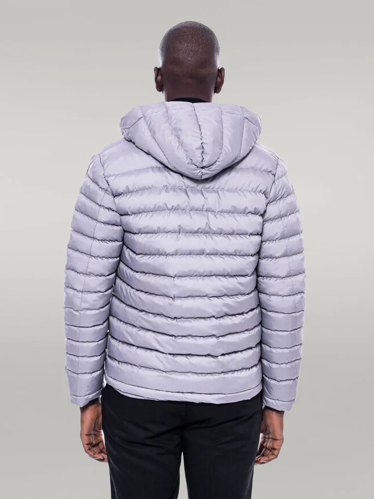 Hooded Quilted Grey Men Coat - Wessi sold by Wessi product image thumbnail 4