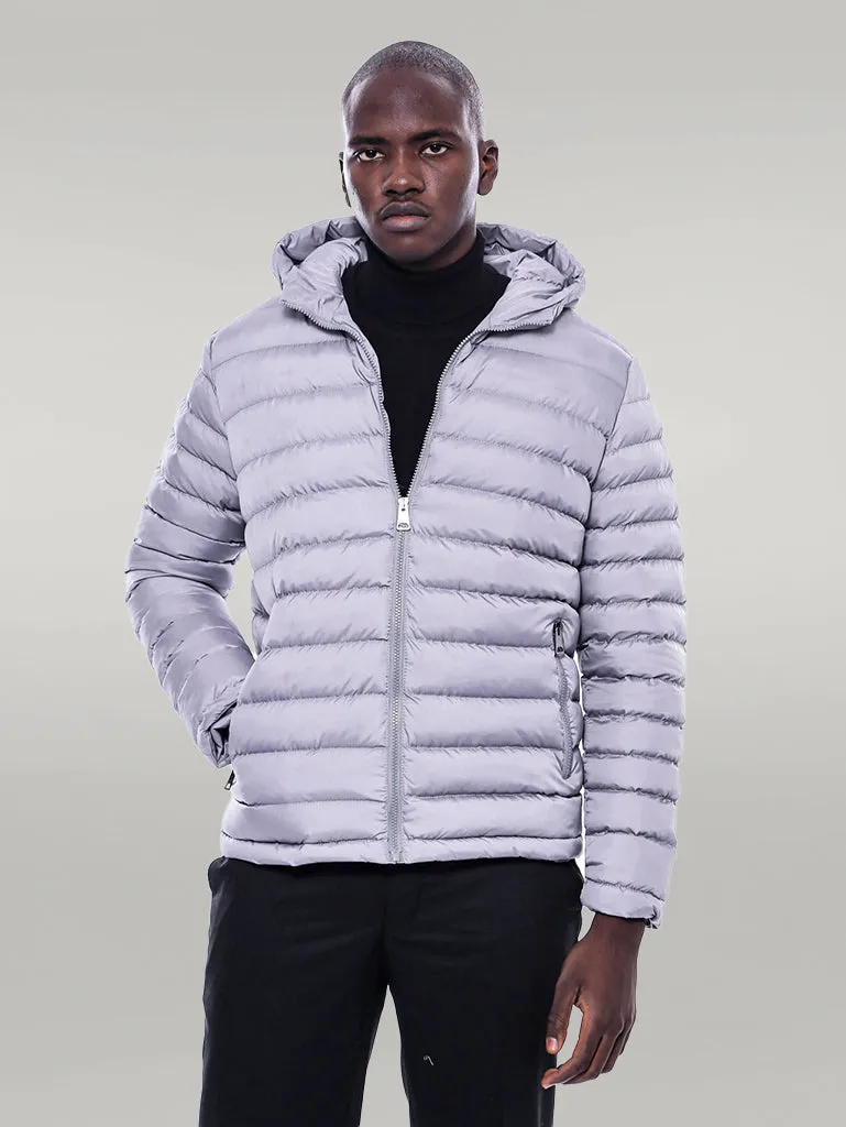 Hooded Quilted Grey Men Coat - Wessi sold by Wessi