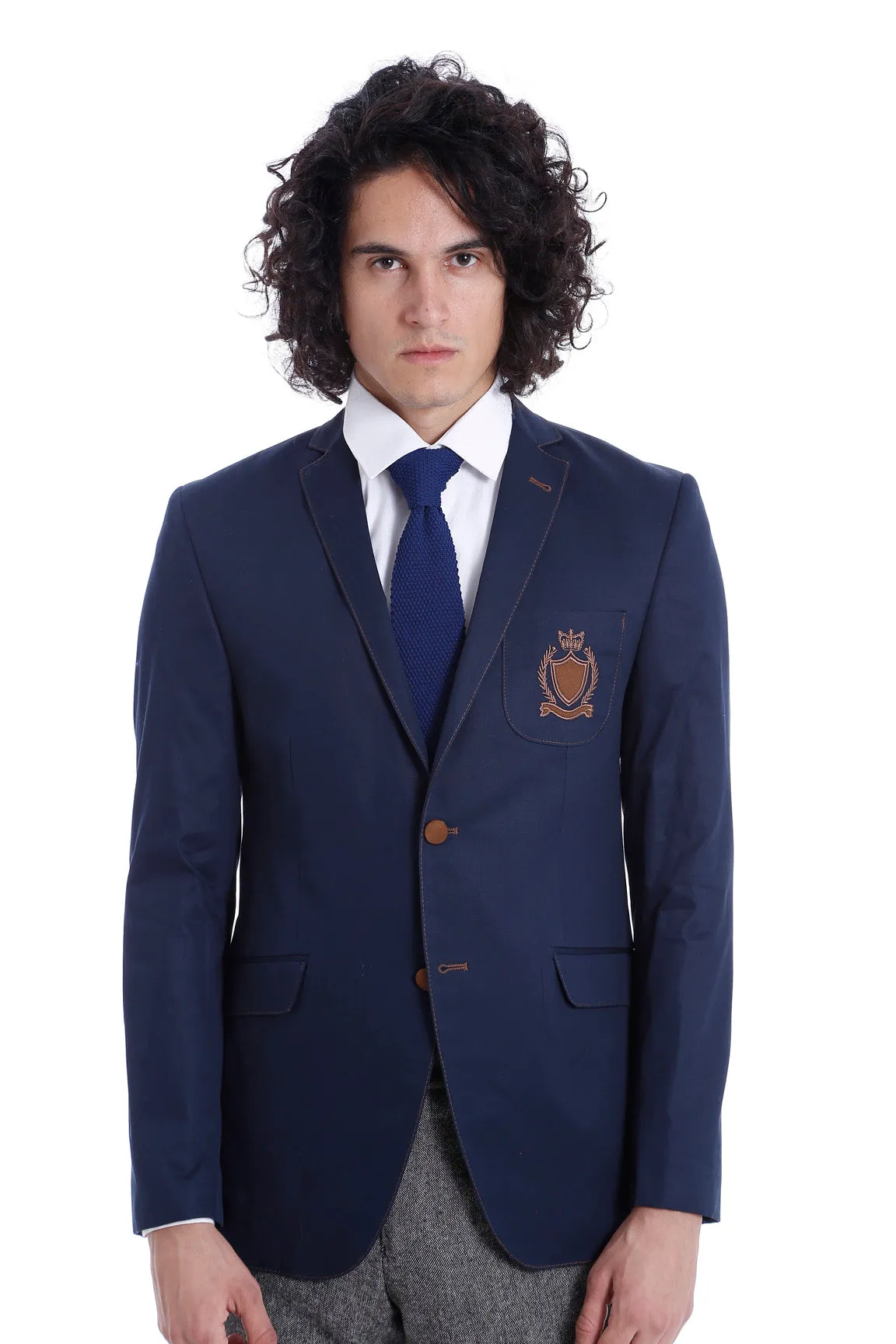 2 Buttons 3 Pockets Crested Cotton Blue Jacket - Wessi sold by Wessi product image thumbnail 2