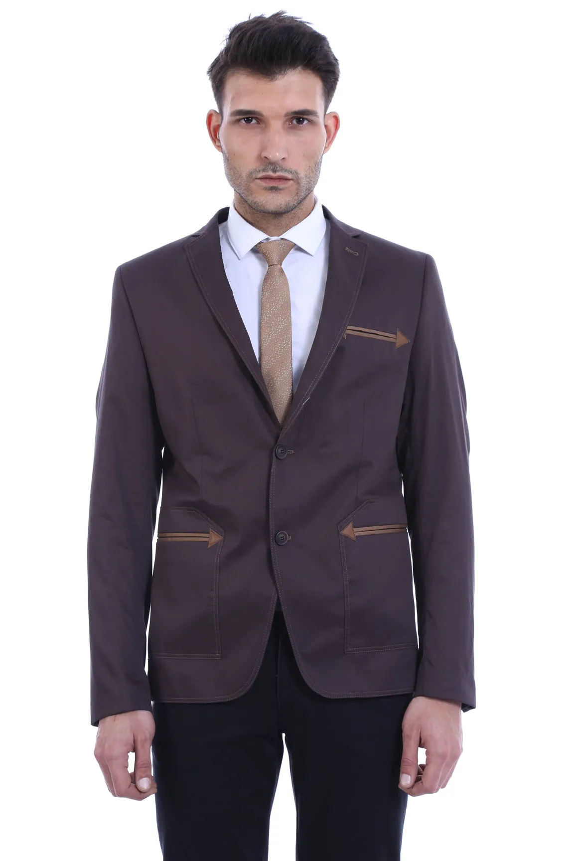 Double Button Mono Lapel Bag Pocket Cotton Brown Jacket-Wessi sold by Wessi