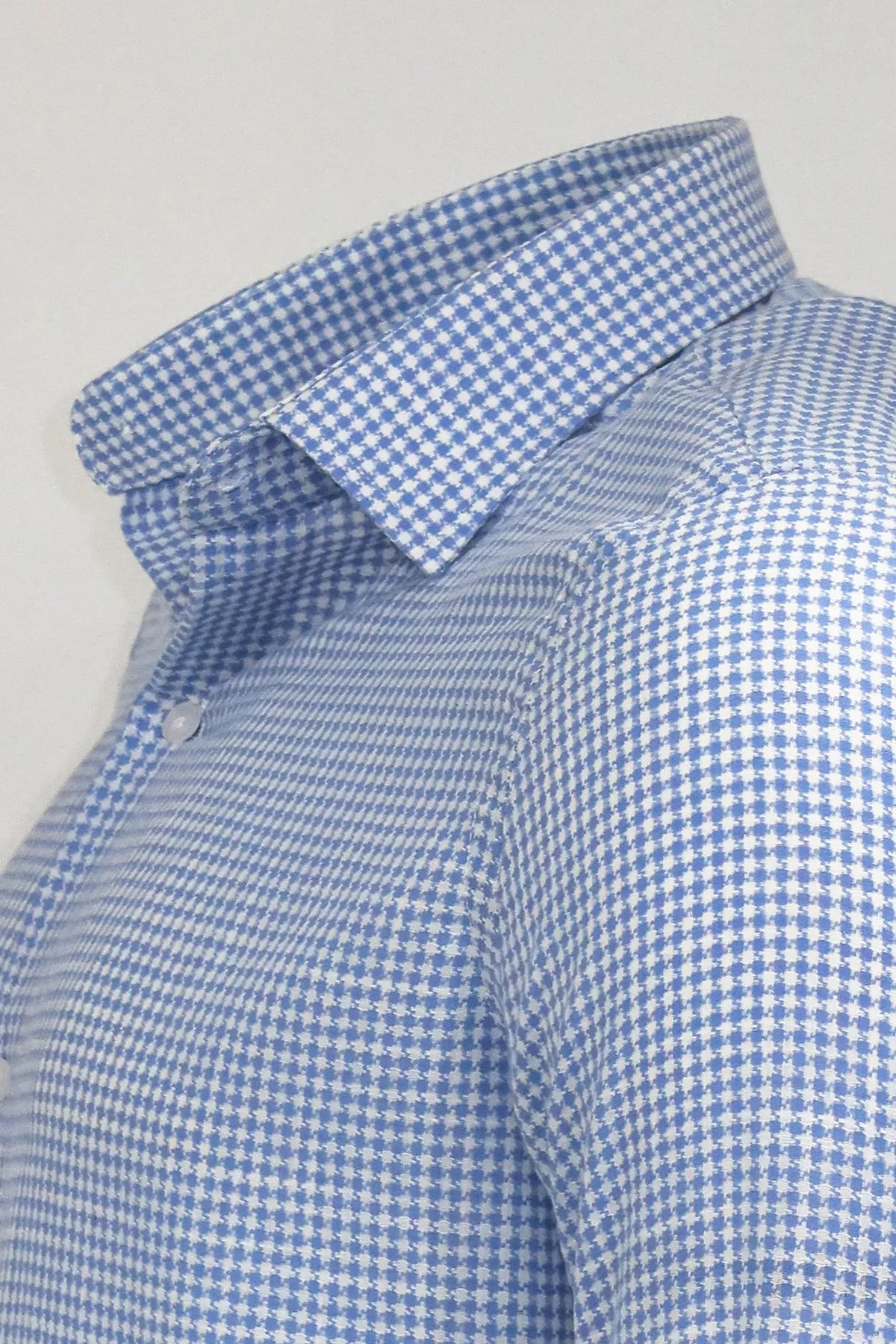Houndstooth Pattern Sky Blue Men Shirt - Wessi sold by Wessi product image thumbnail 4
