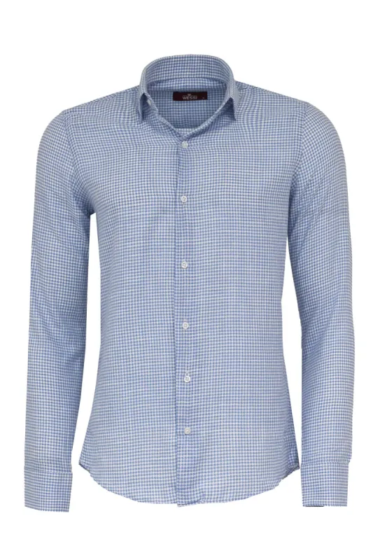 Houndstooth Pattern Sky Blue Men Shirt - Wessi sold by Wessi